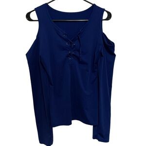 Royal Blue Cold Shoulder Long Sleeve Top with Lace Front